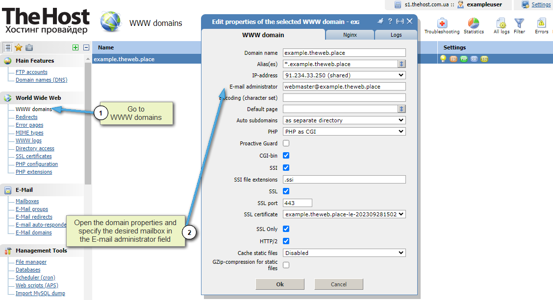 Mail settings for PHP