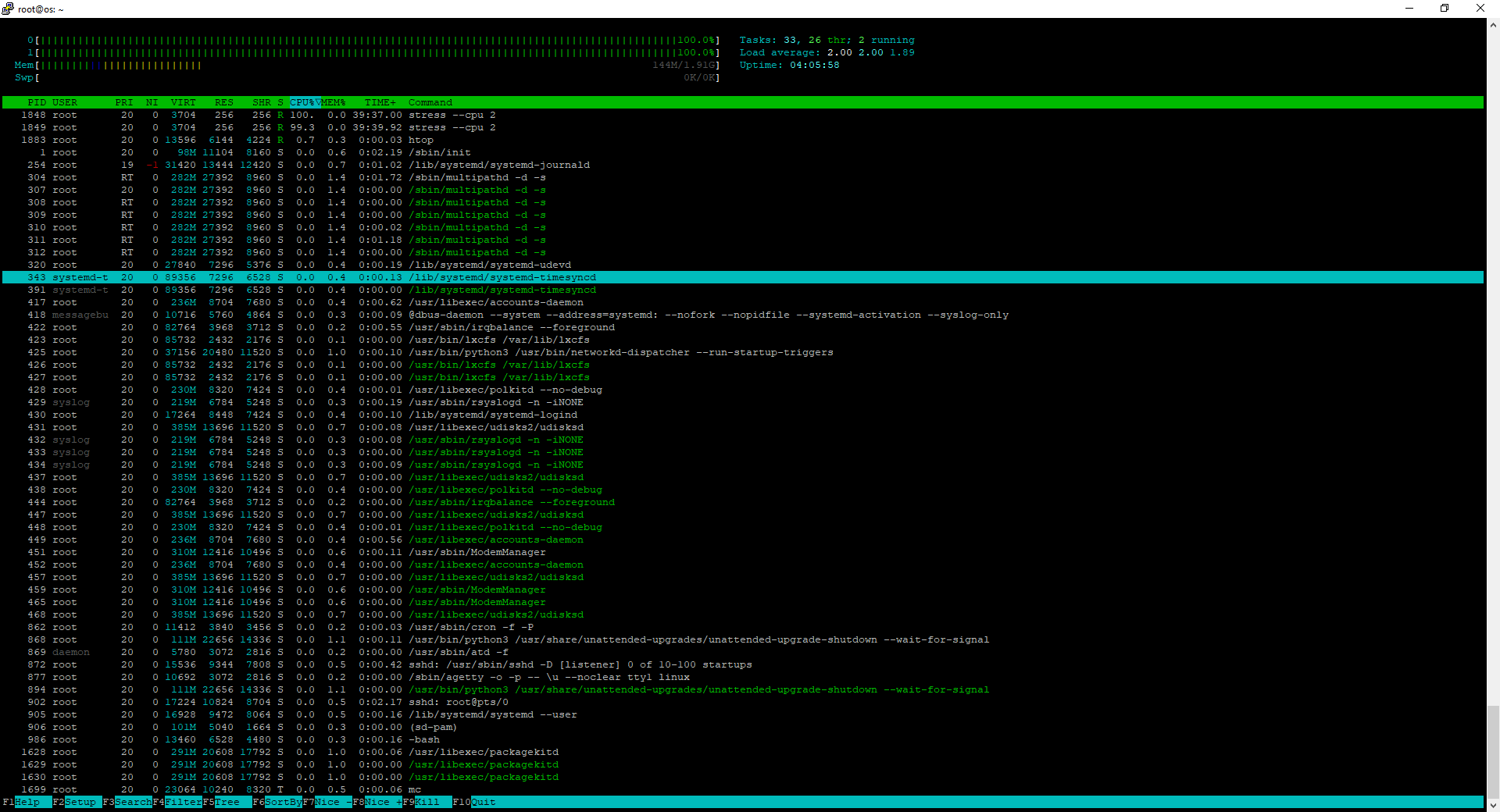 Visual representation of the utility htop