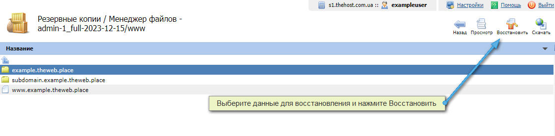 Восстановление из резервной копии, хостинг, ISP