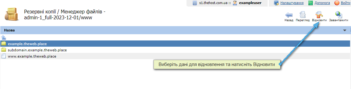 Відновлення з резервної копії, хостинг, ISP