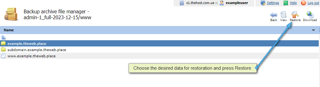 Restoring data from Backup ISP