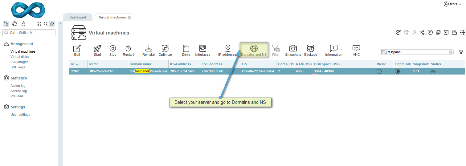 VMCloud Domains and NS