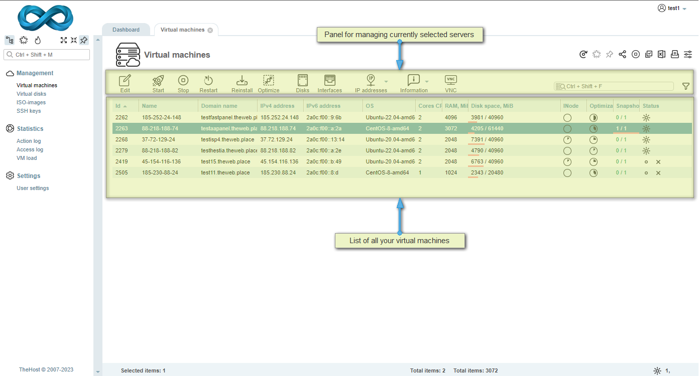 Virtual machines tab