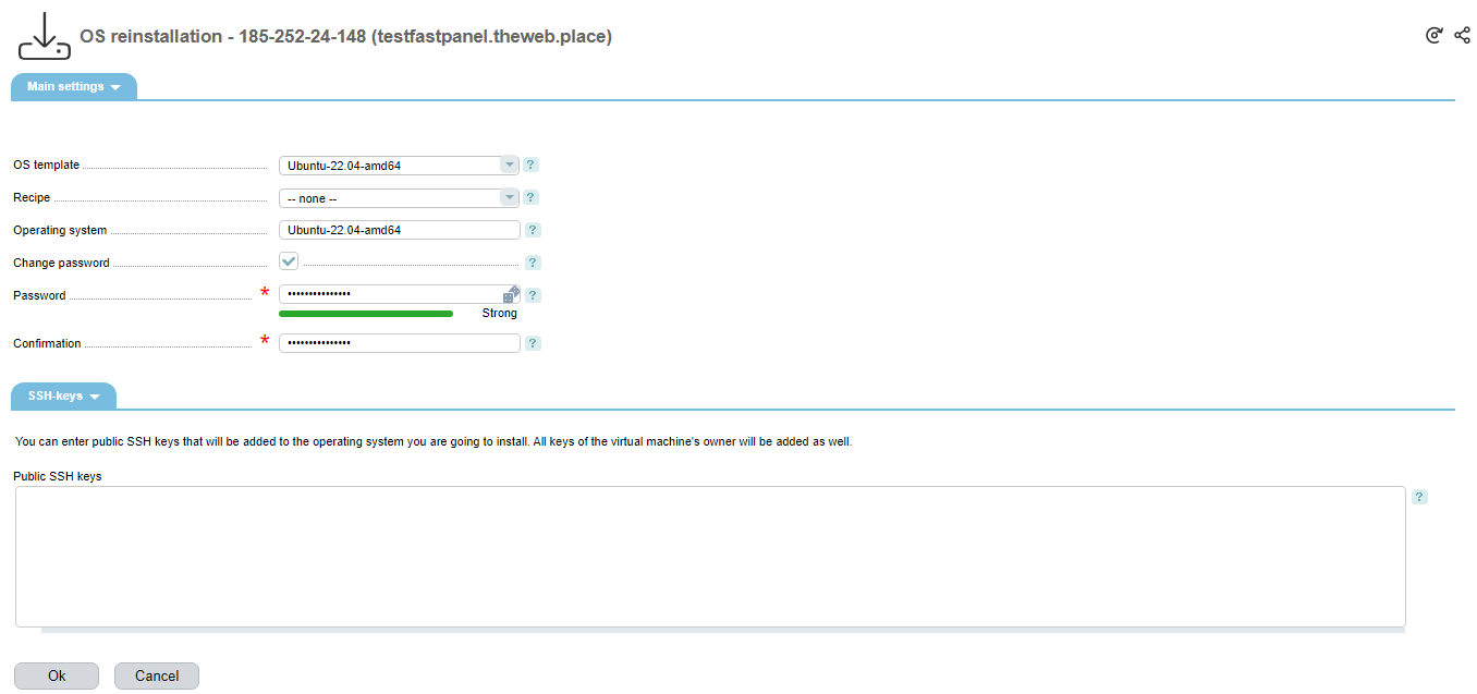 VM-Cloud Reinstall OS window