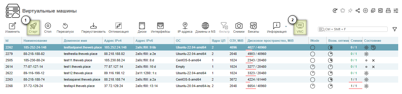 Виртуальные машины, Старт, VNC