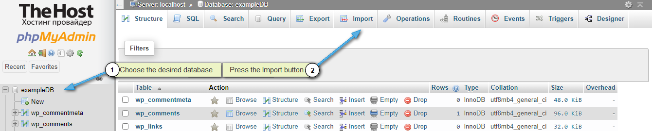 Import MySQL dump into phpMyAdmin