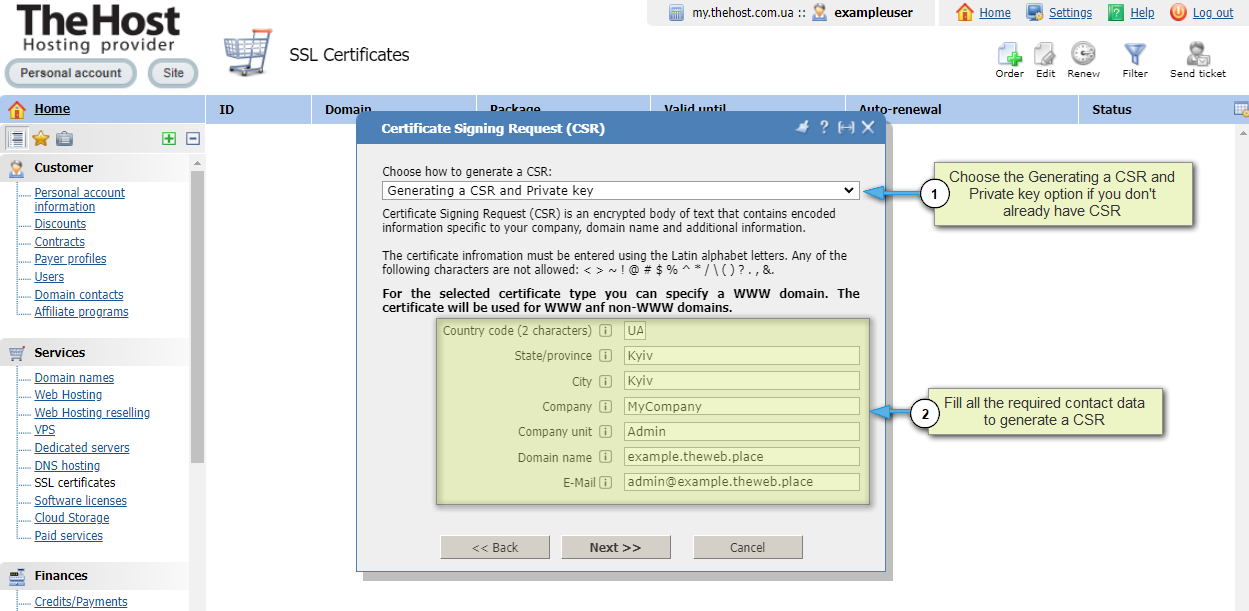 First SSL order form