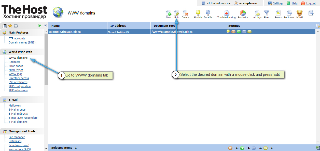 Change PHP mode, WWW domains