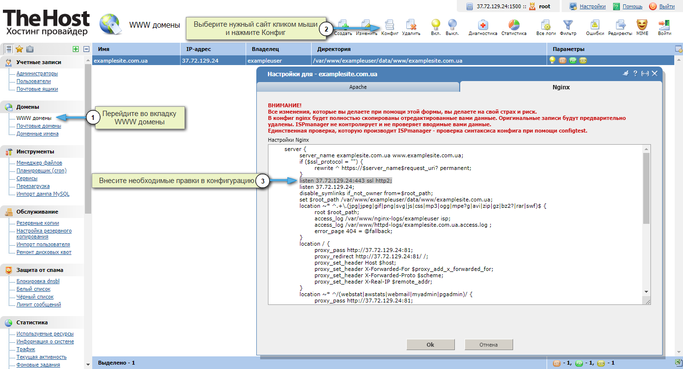 Ispmanager, Конфиг Nginx