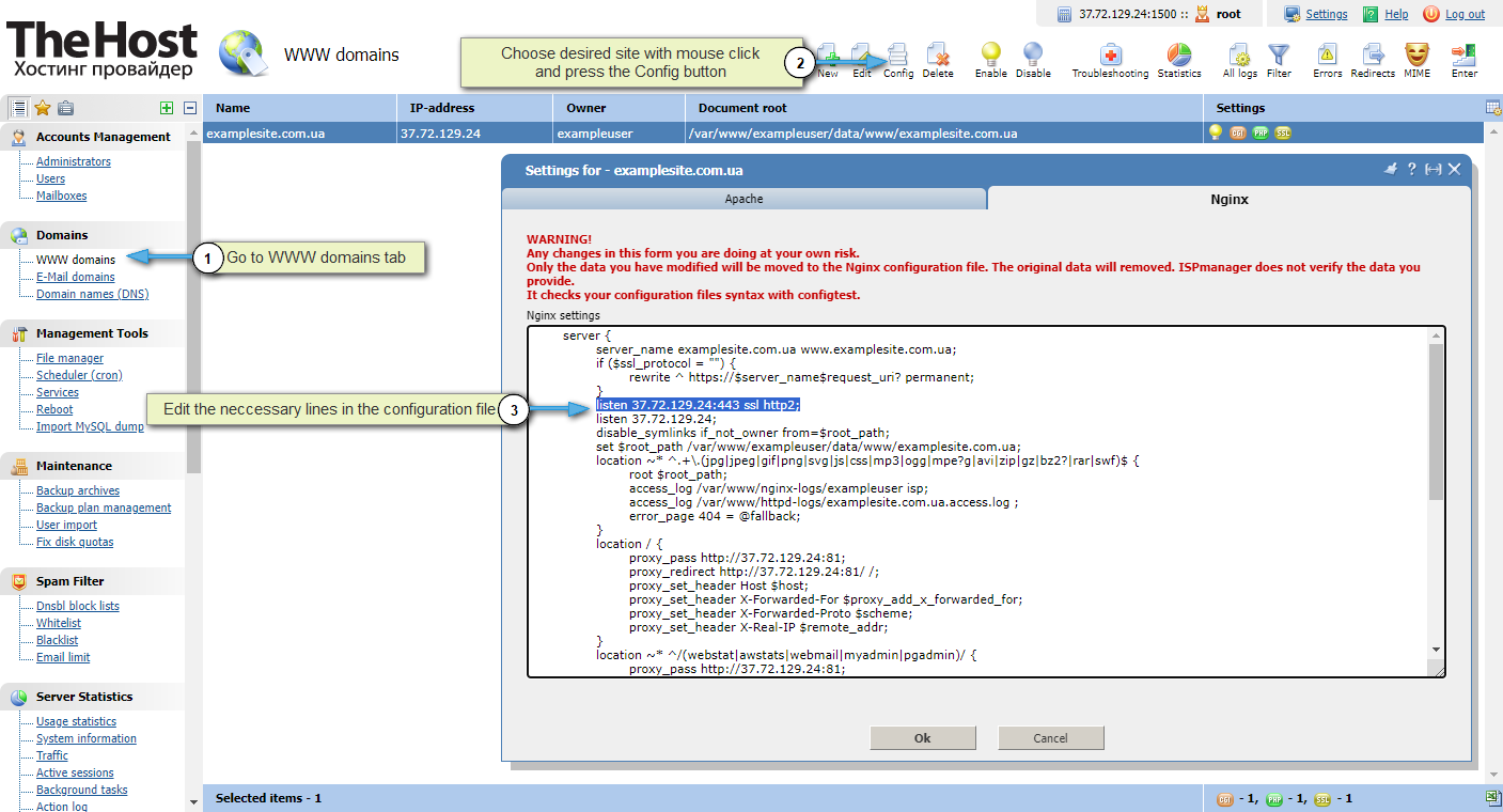 Ispmanager, Nginx Config