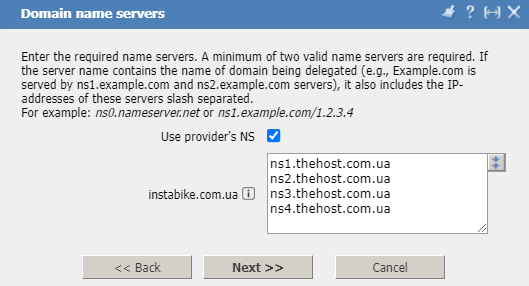 Personal account, domain registration, selection of initial name servers