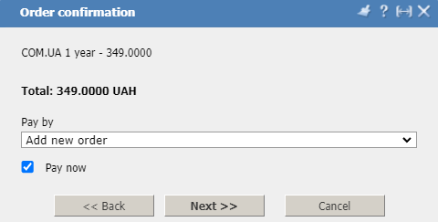 Personal account, domain registration, proceed to payment
