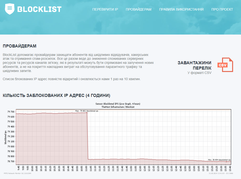 Blocklist, сторінка Провайдерам