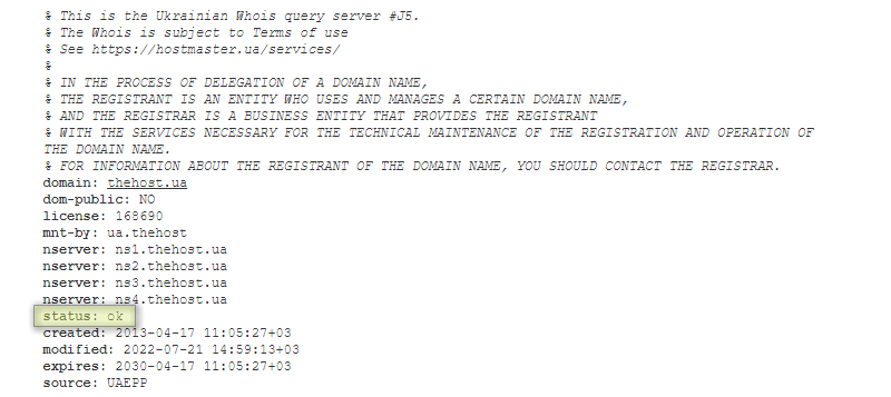 Domain Status OK