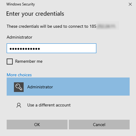 RDP, enter password