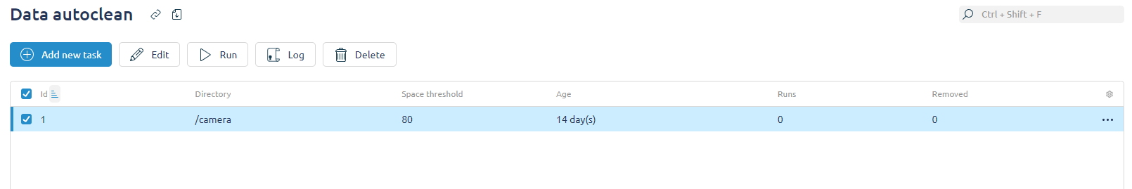 KeepData panel, Auto-delete data