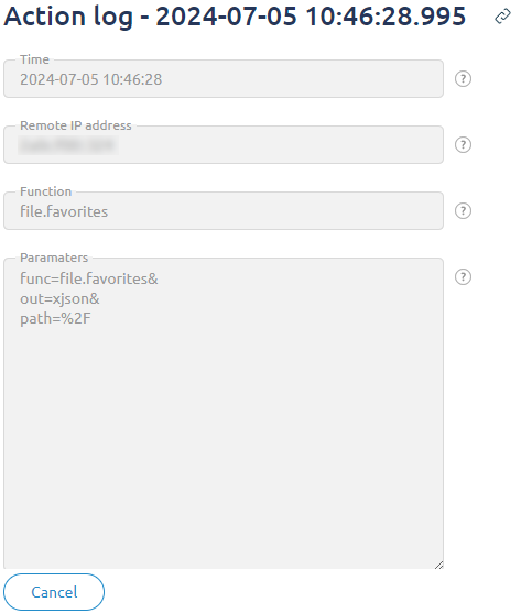 Operation log, entry details