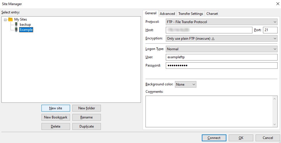 KeepData, connection in FileZilla