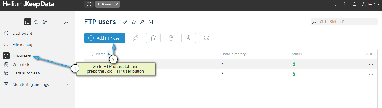 KeepData, create FTP user