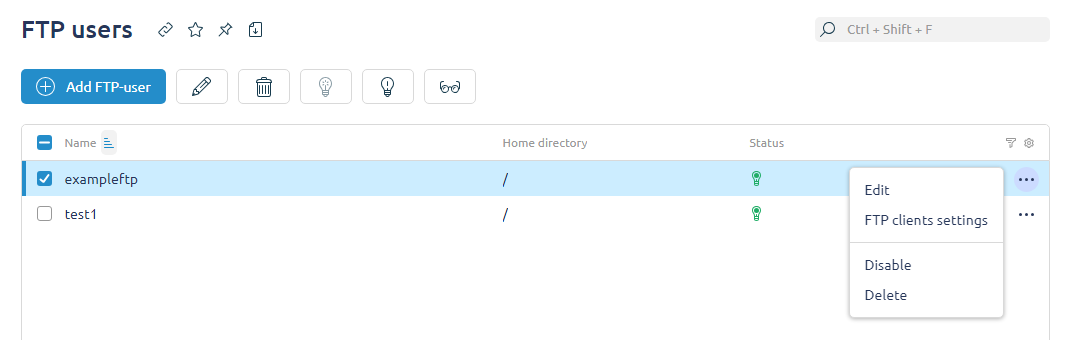 KeepData, FTP access parameters