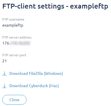 KeepData, FTP 2 access parameters