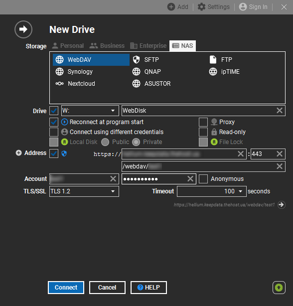 RaiDrive, connection