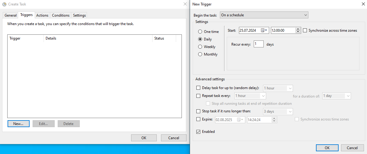 Task Scheduler, Triggers
