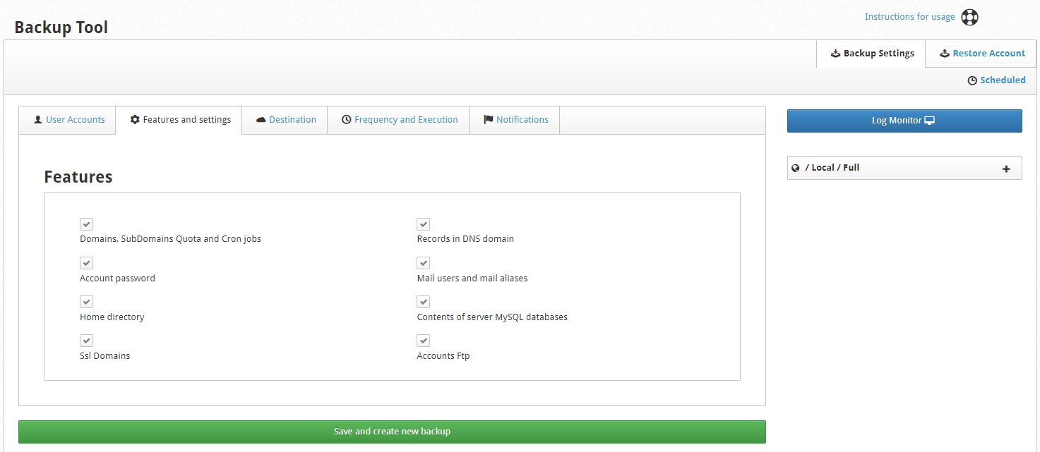 CWP Control Panel, backup 3