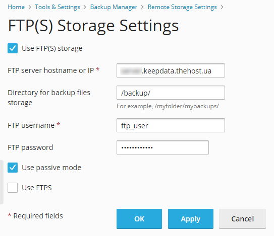 Plesk remote backup, 4
