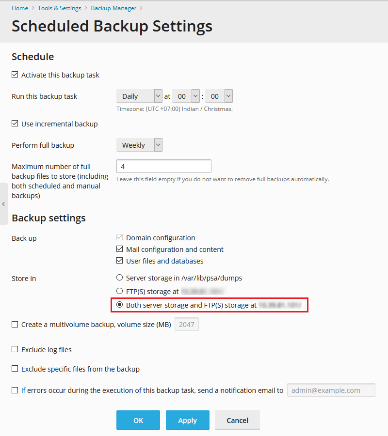 Plesk remote backup, 5