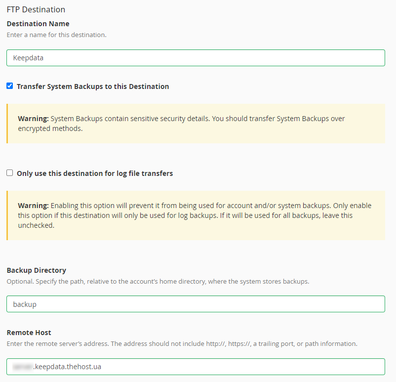 Cpanel Remote Backup, 3