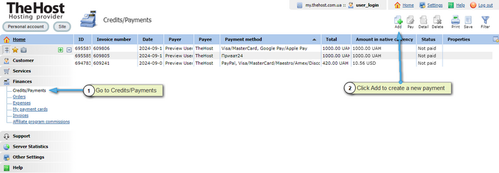 Account replenishment through payments