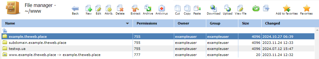File manager, action bar