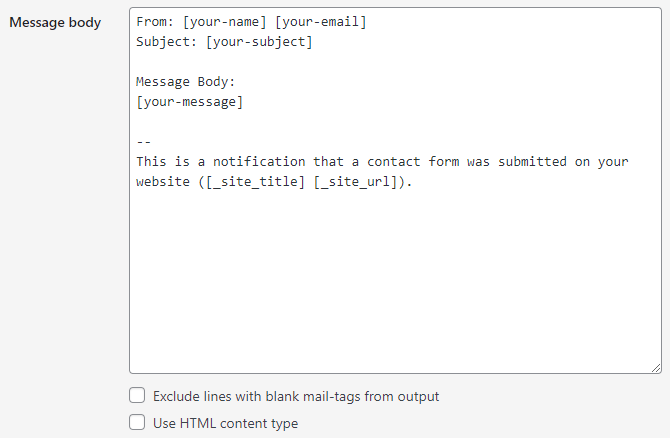 Built-in Contact Form 7 form editor, Letter