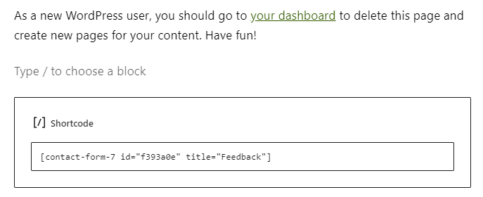 Insert shortcode on page