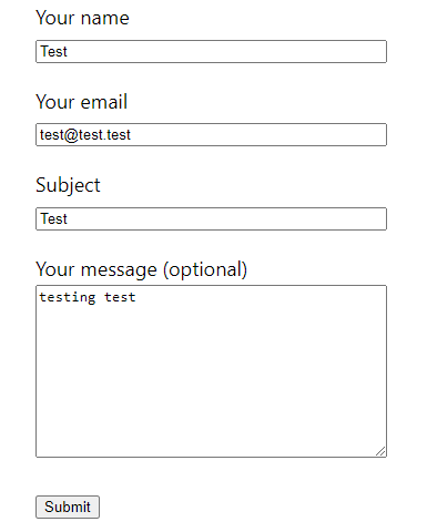 Feedback form, example