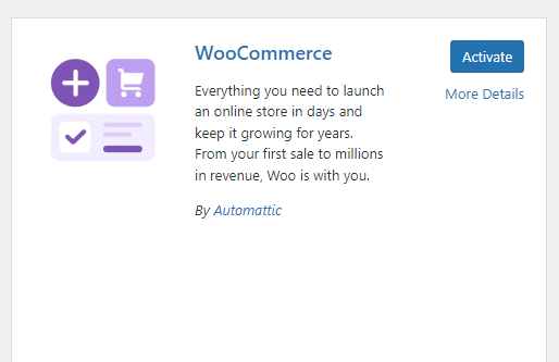 Plugins, WooCommerce activation