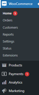 WooCommerce, new menu items
