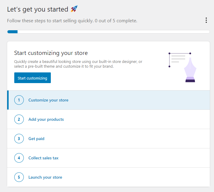 WooCommerce, Home tab