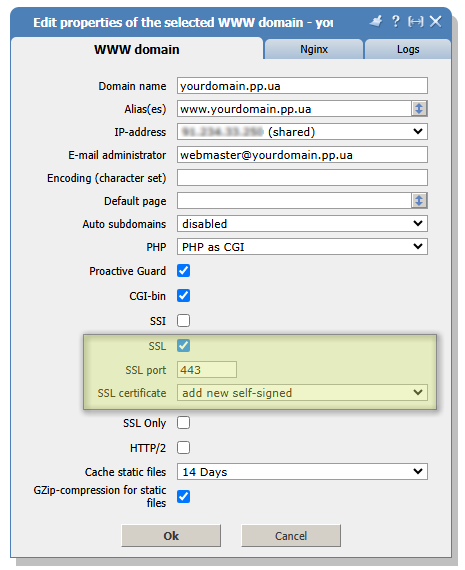 Self-signed SSL