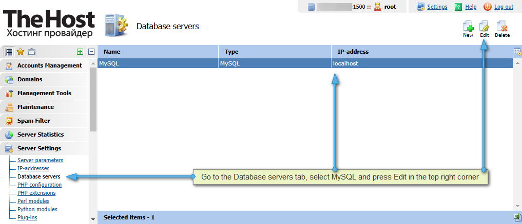 ISPManager, Database Servers