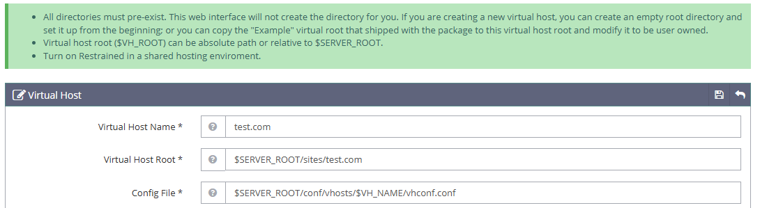 OpenLiteSpeed, Virtual Hosts Config
