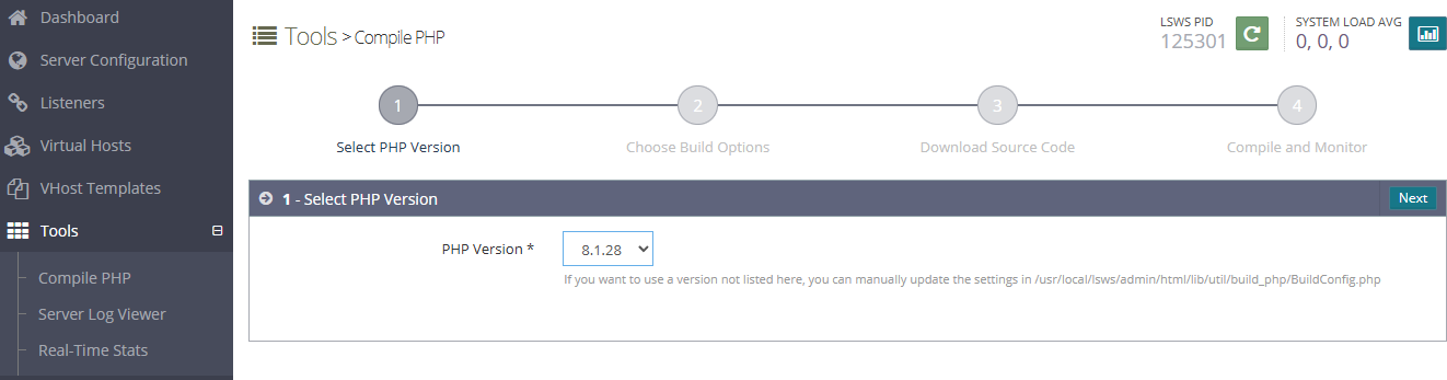 OpenLiteSpeed, Compile PHP