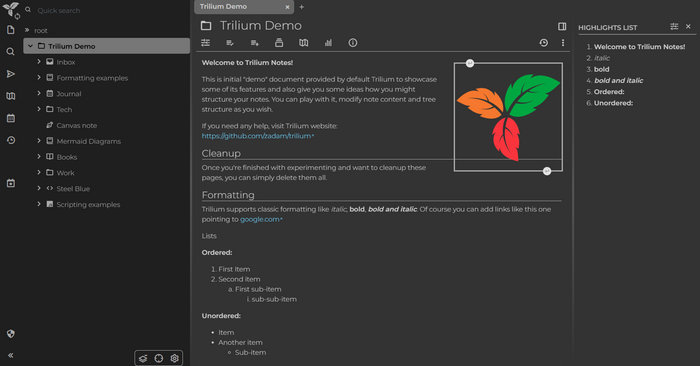 trilium welcome page