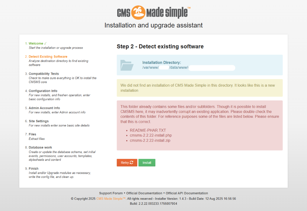 web installation sms cms step2