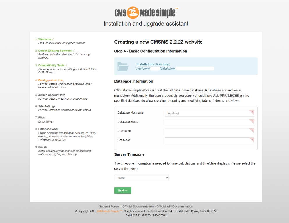 web installation sms cms step4