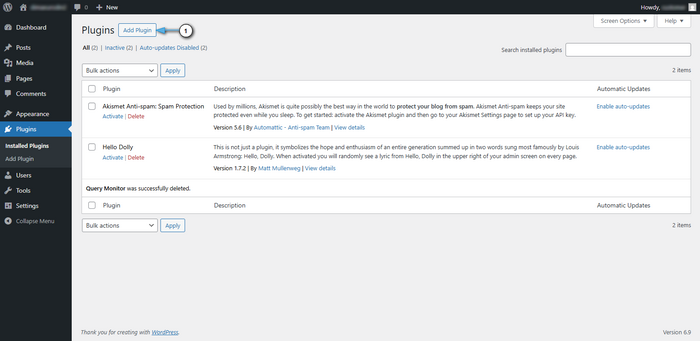 Wordpress admin panel add plugin